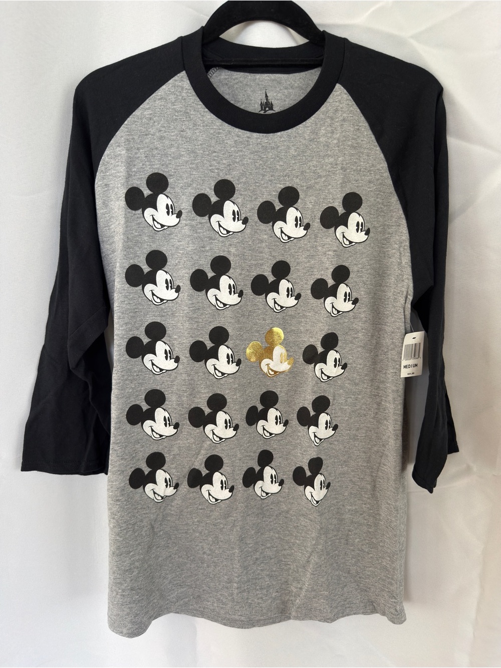 NWT Disney Parks Mickey Mouse Gold Foil Raglan Baseball Tee - Medium